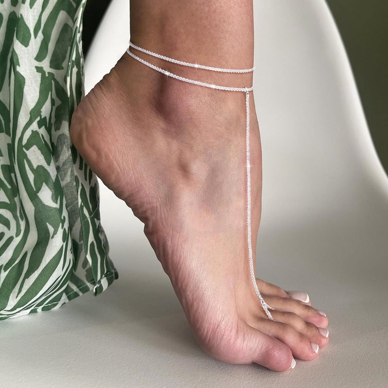 Robaice Ankle Bracelets for Women, Glitter Waterproof Adjustable Anklet for Women, 14K Gold Plated/Sterling Silver Layered Anklets, Summer Beach Anklet Jewelry for Women Gift - Image 3